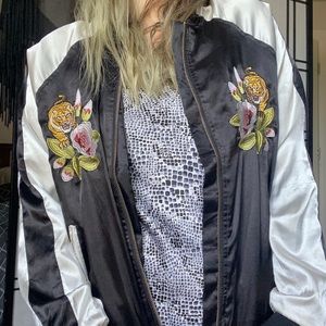 Tiger Embroidered Bomber Jacket